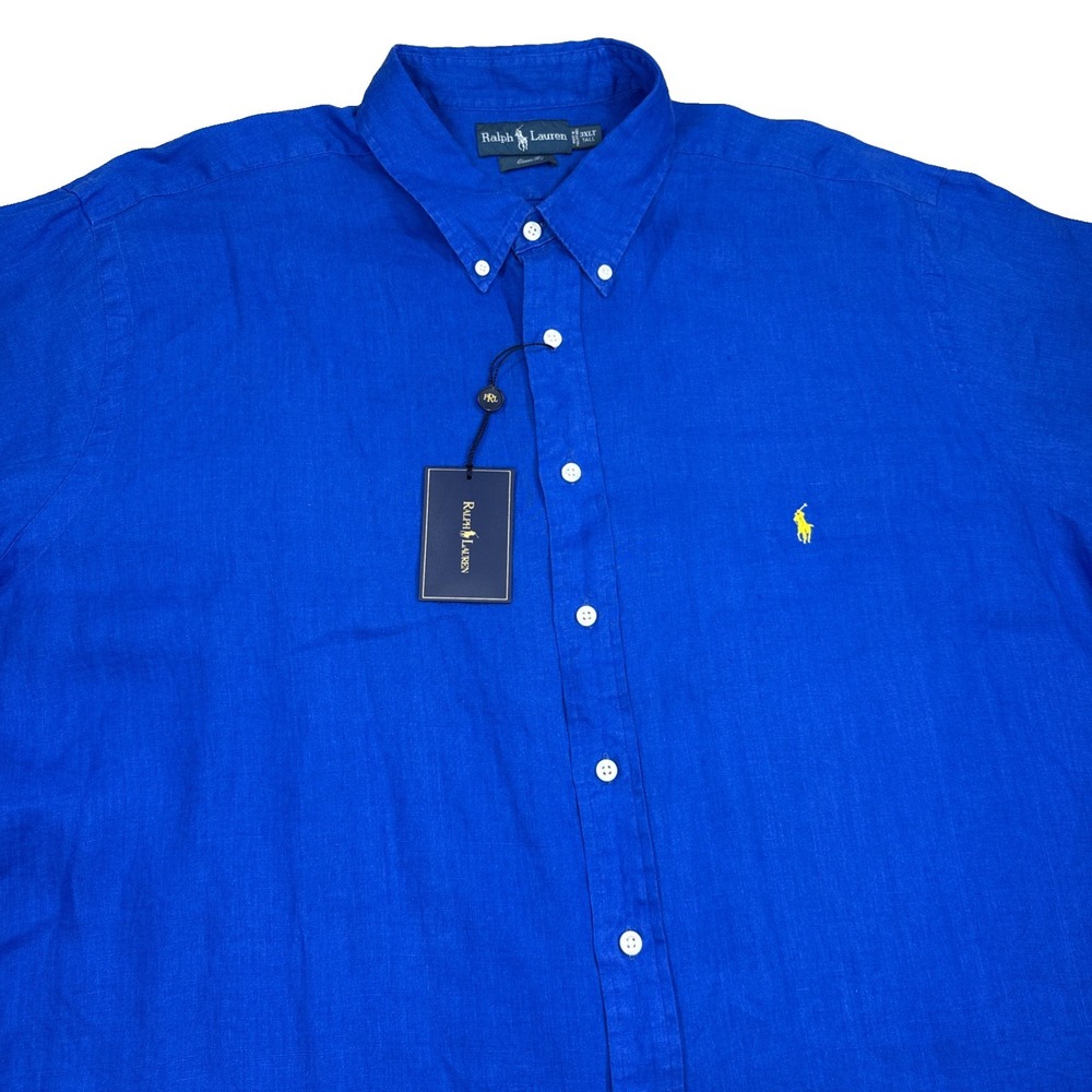 Polo Ralph Lauren Shirt Mens 3XLT Tall 100% Linen Blue Short Sleeve NWT Pony